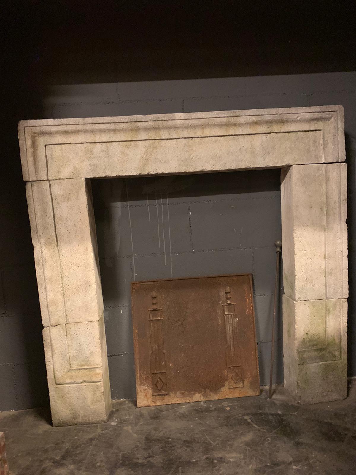 Pair of Old Mantle Fireplaces, Carved in Stone, 18th Century, Italy For Sale 1