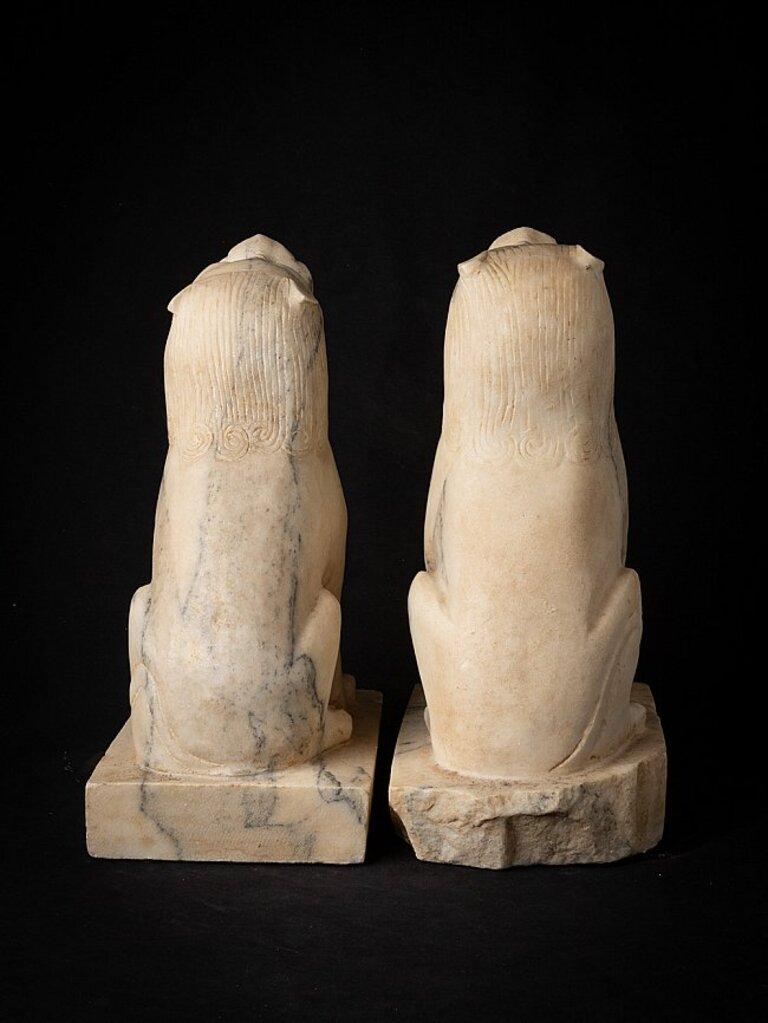 Pair of Old Marble Lion Statues from China 6
