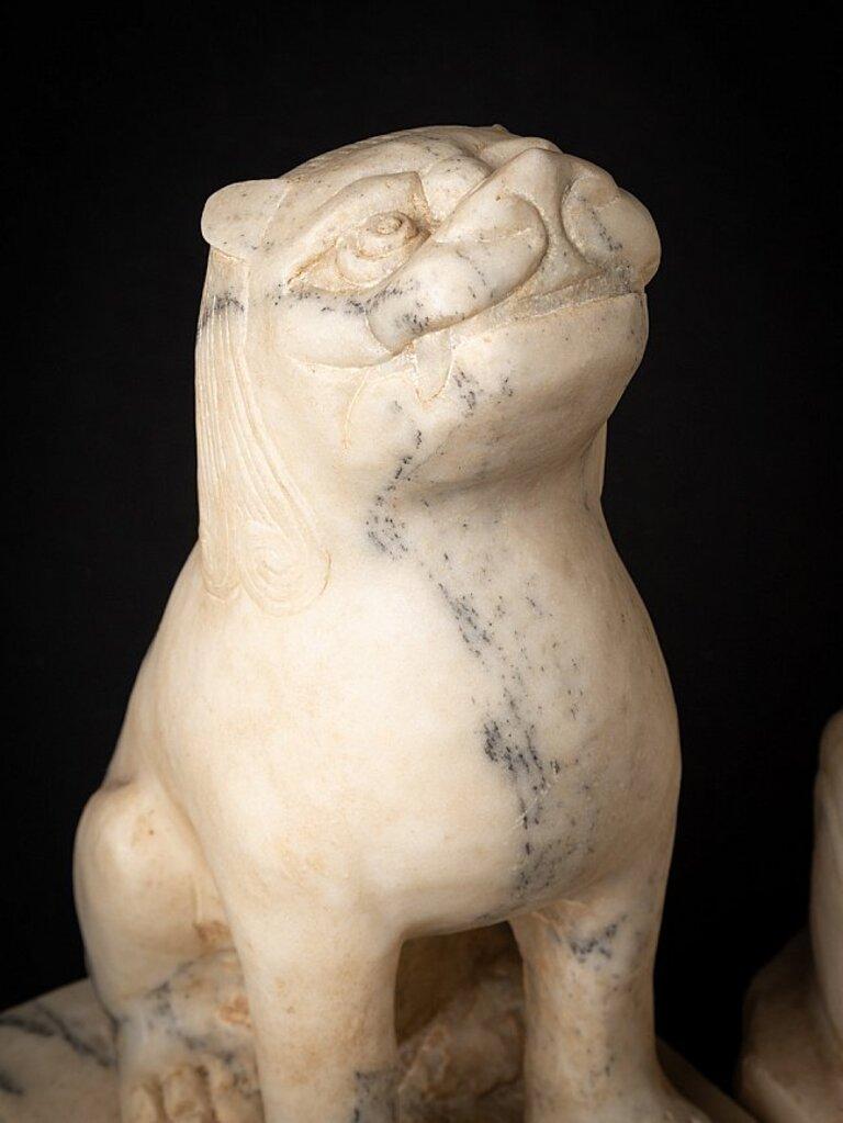 Pair of Old Marble Lion Statues from China 11