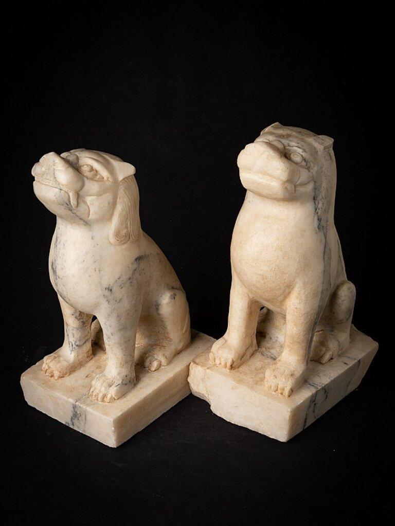 Pair of Old Marble Lion Statues from China 13