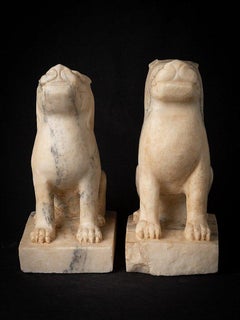Pair of Old Marble Lion Statues from China