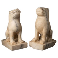 Pair of Old Marble Lion Statues from China