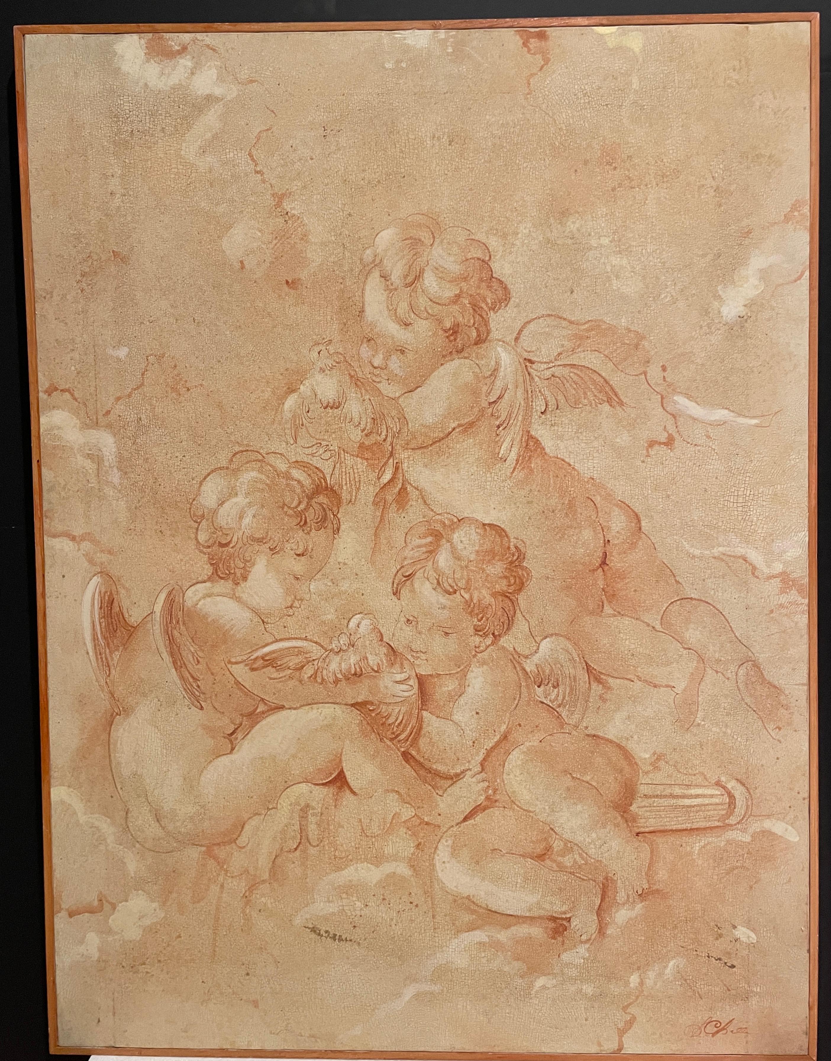 Baroque Pair of Old Master Style Drawings on Canvas