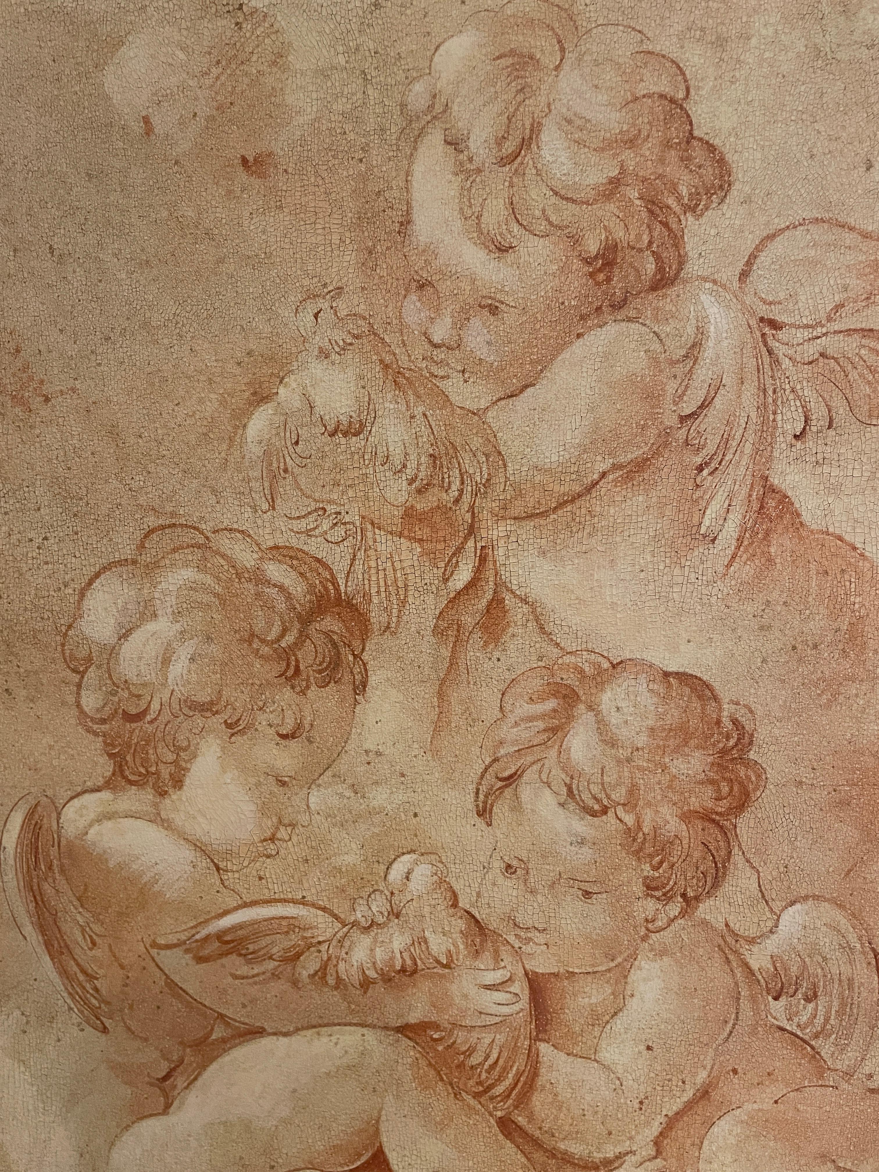 European Pair of Old Master Style Drawings on Canvas
