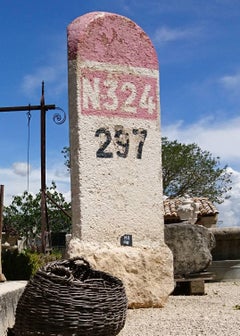 Pair of Old Monolithic Milestones Painted in White and Red, 20th Century, France