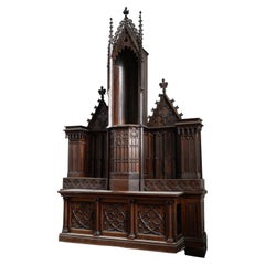 One Antique Neo-Gothic Oak Church Altar, 1880, Architectural Elements