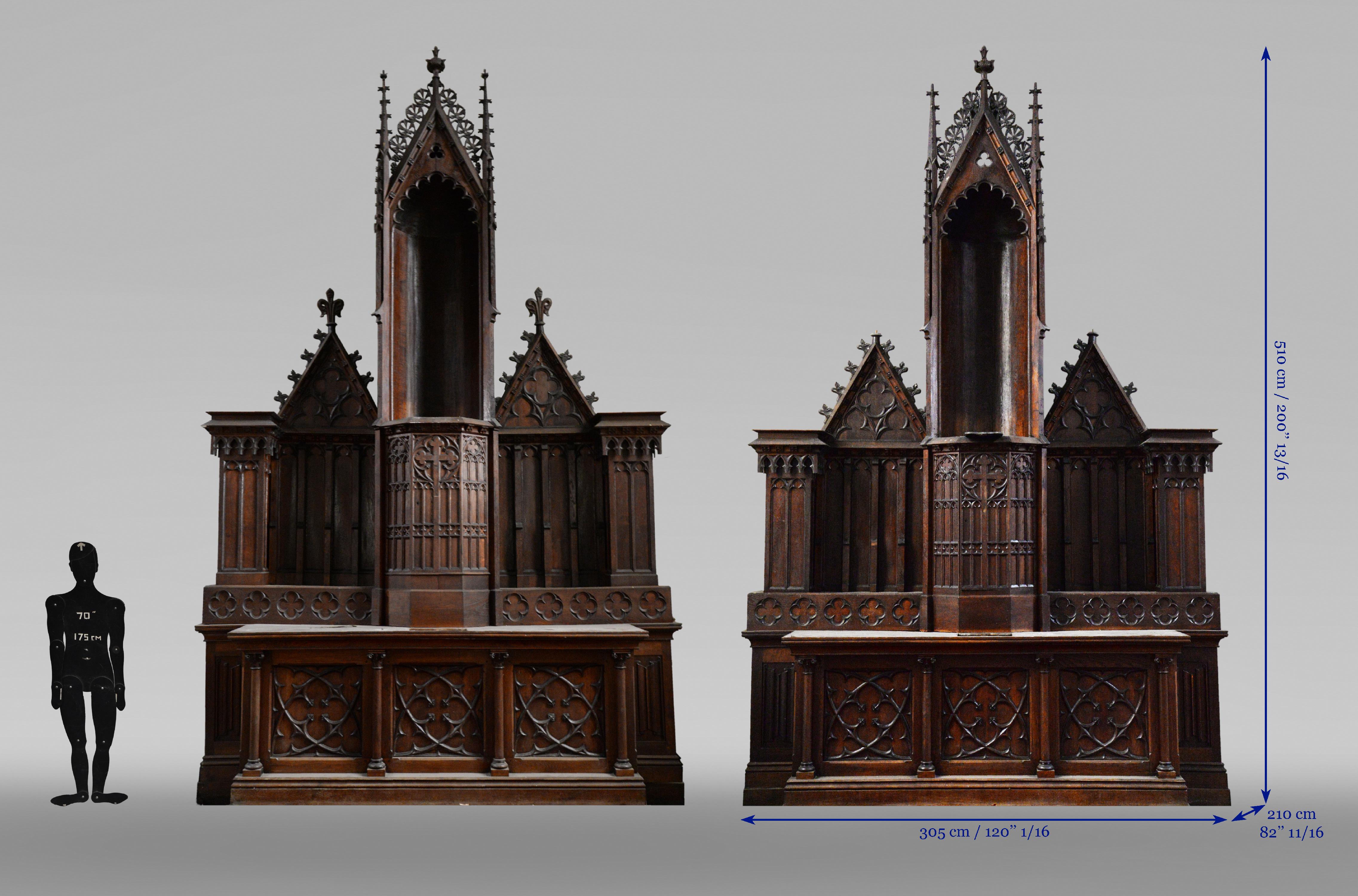 Carved Pair of Old Oak Church Altars in the Neo-Gothic Style For Sale
