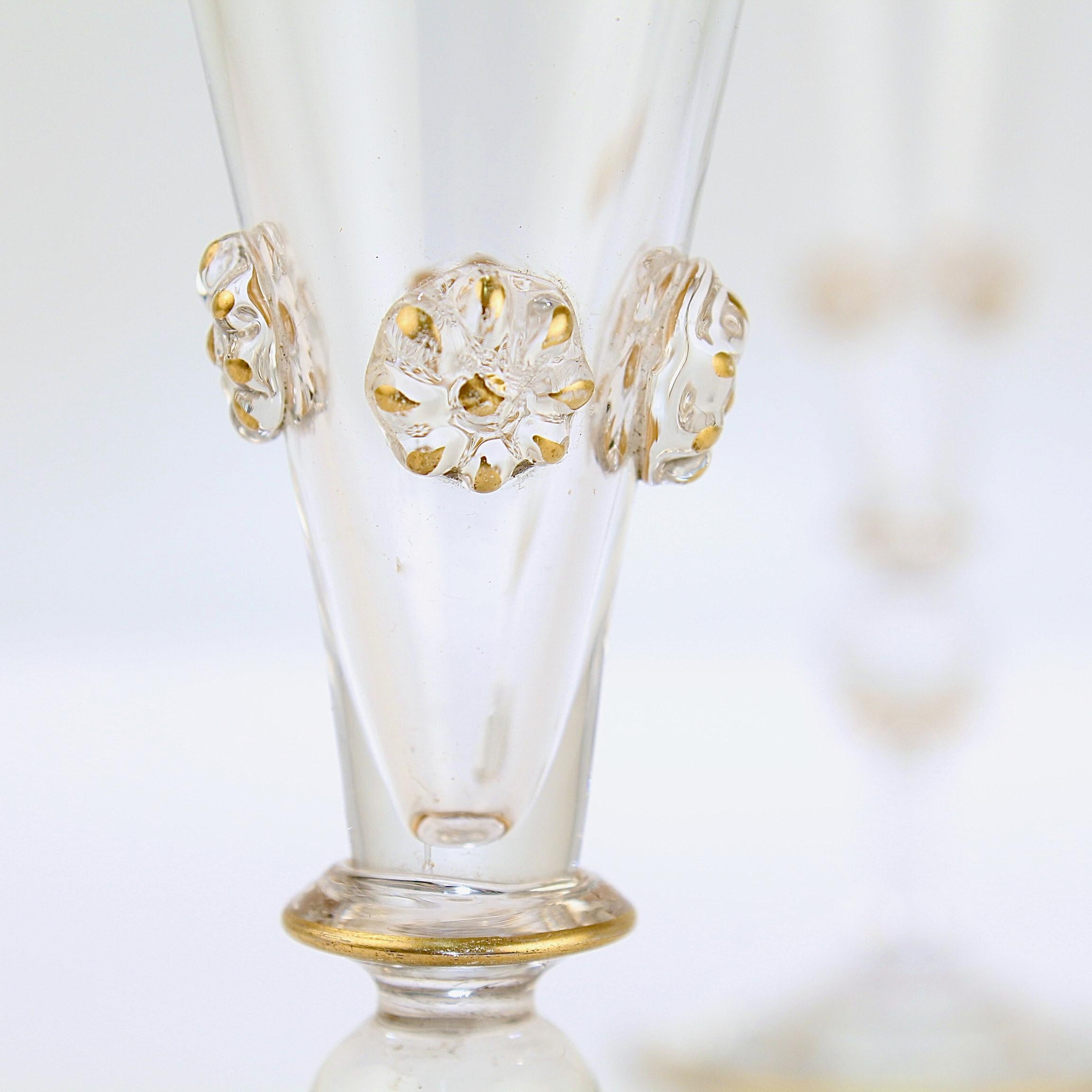 Pair of Old or Antique Bohemian Glass Champagne Flutes with Applied Knops 2