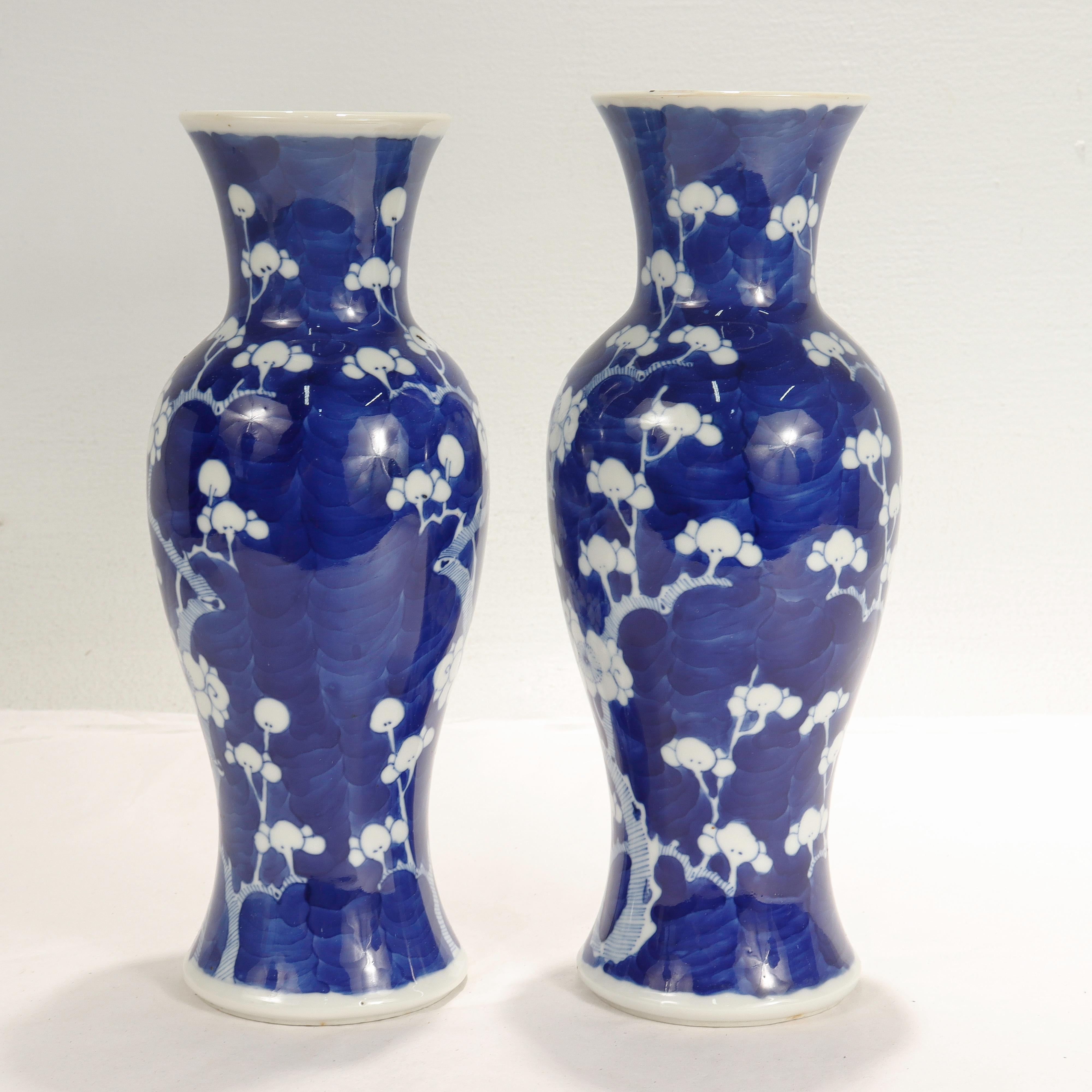 Chinese Export Pair of Old or Antique Chinese Baluster Form Prunus or Hawthorne Pattern Vases