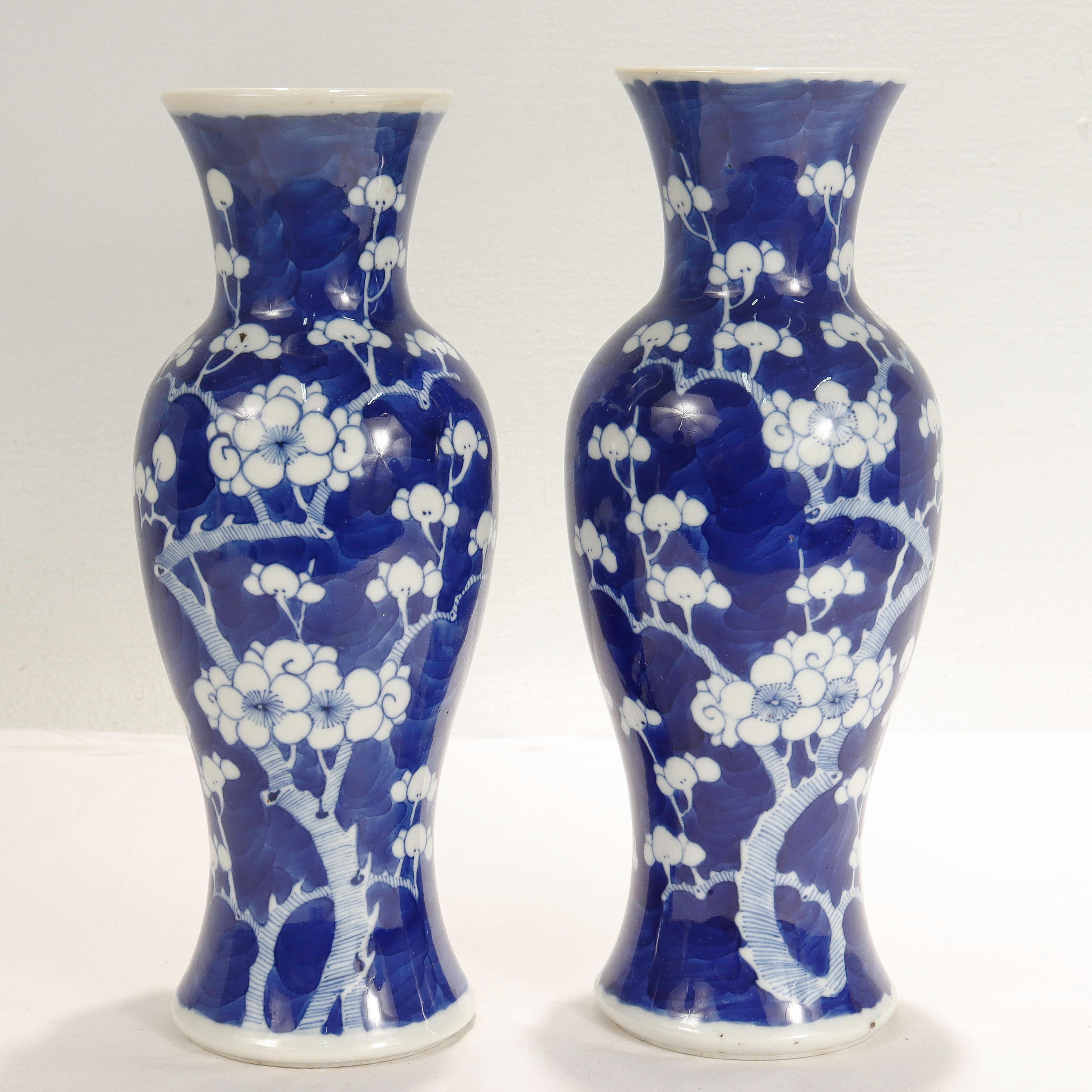 Pair of Old or Antique Chinese Baluster Form Prunus or Hawthorne Pattern Vases In Good Condition In Philadelphia, PA