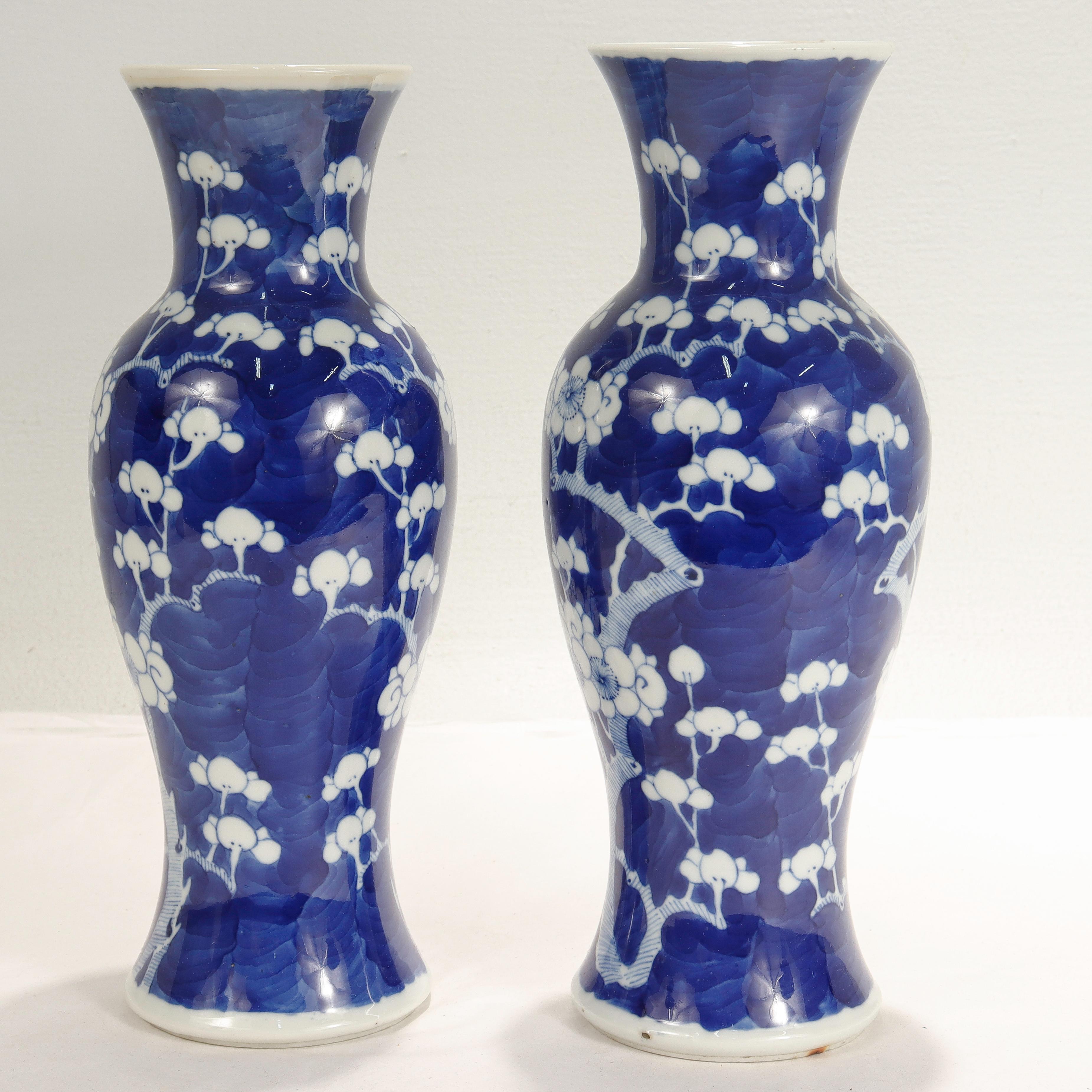 20th Century Pair of Old or Antique Chinese Baluster Form Prunus or Hawthorne Pattern Vases