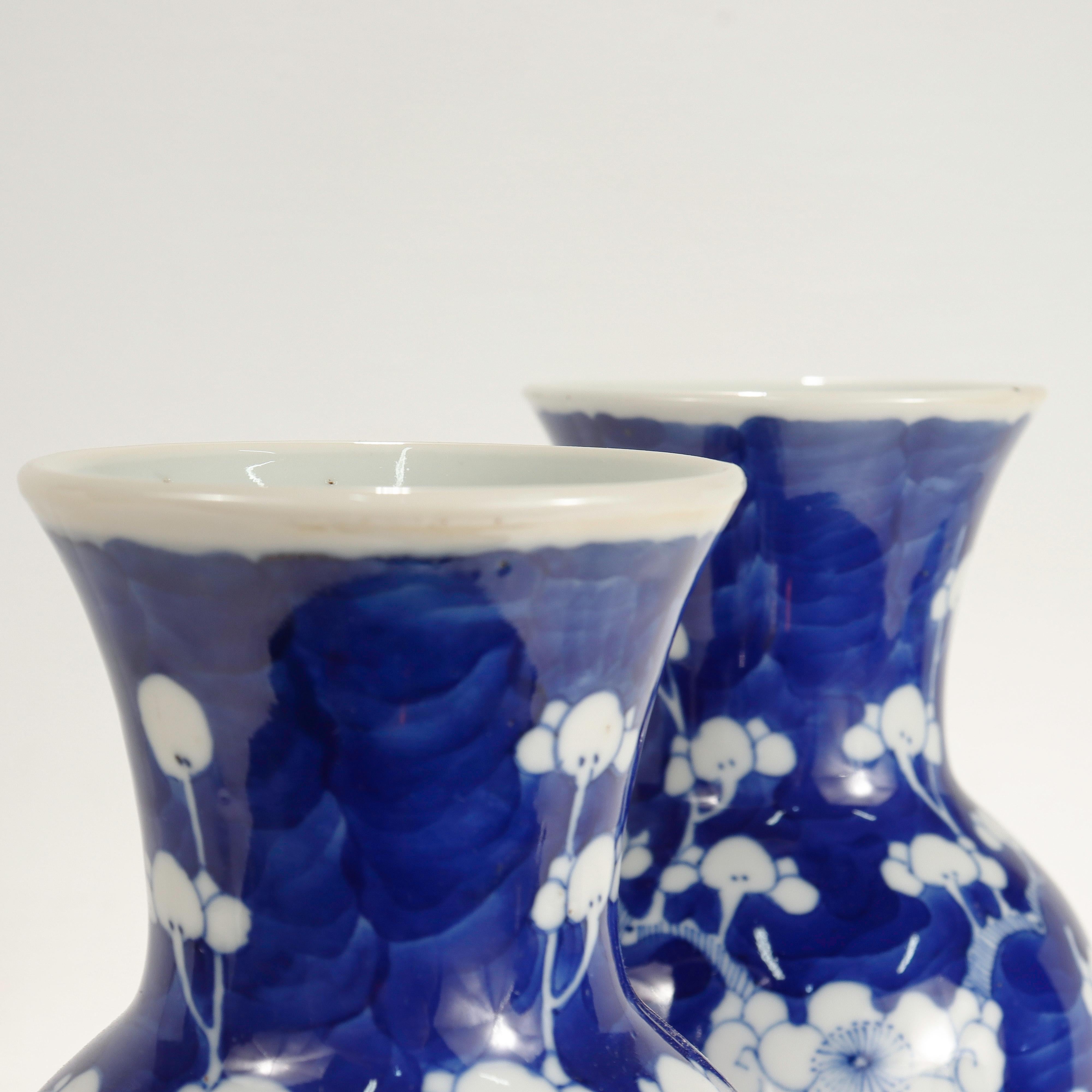 Porcelain Pair of Old or Antique Chinese Baluster Form Prunus or Hawthorne Pattern Vases