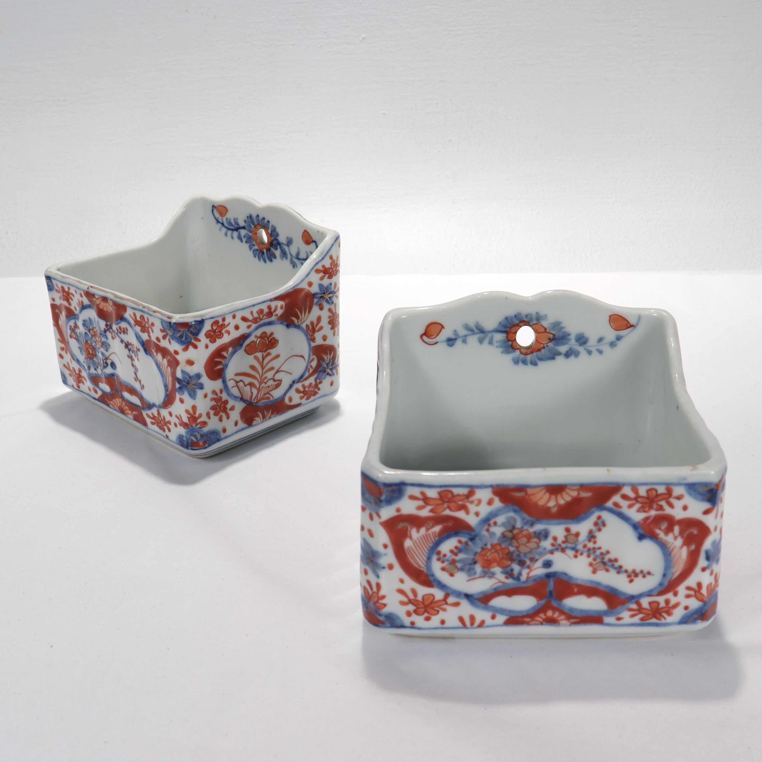 Meiji Pair of Old or Antique Japanese Imari Porcelain Soap Dishes For Sale
