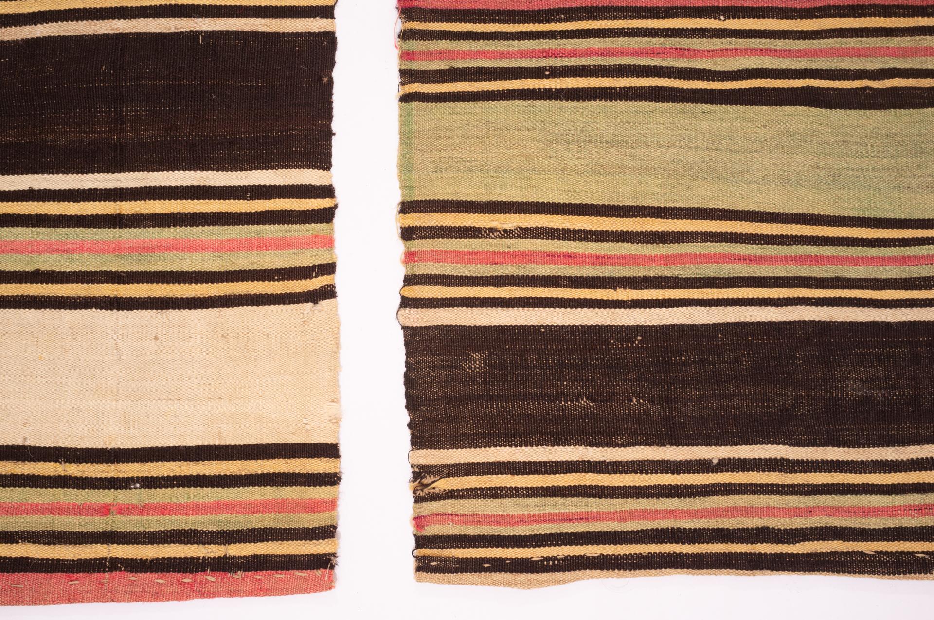 Wool Pair of Old Oriental Kilim Stripes For Sale