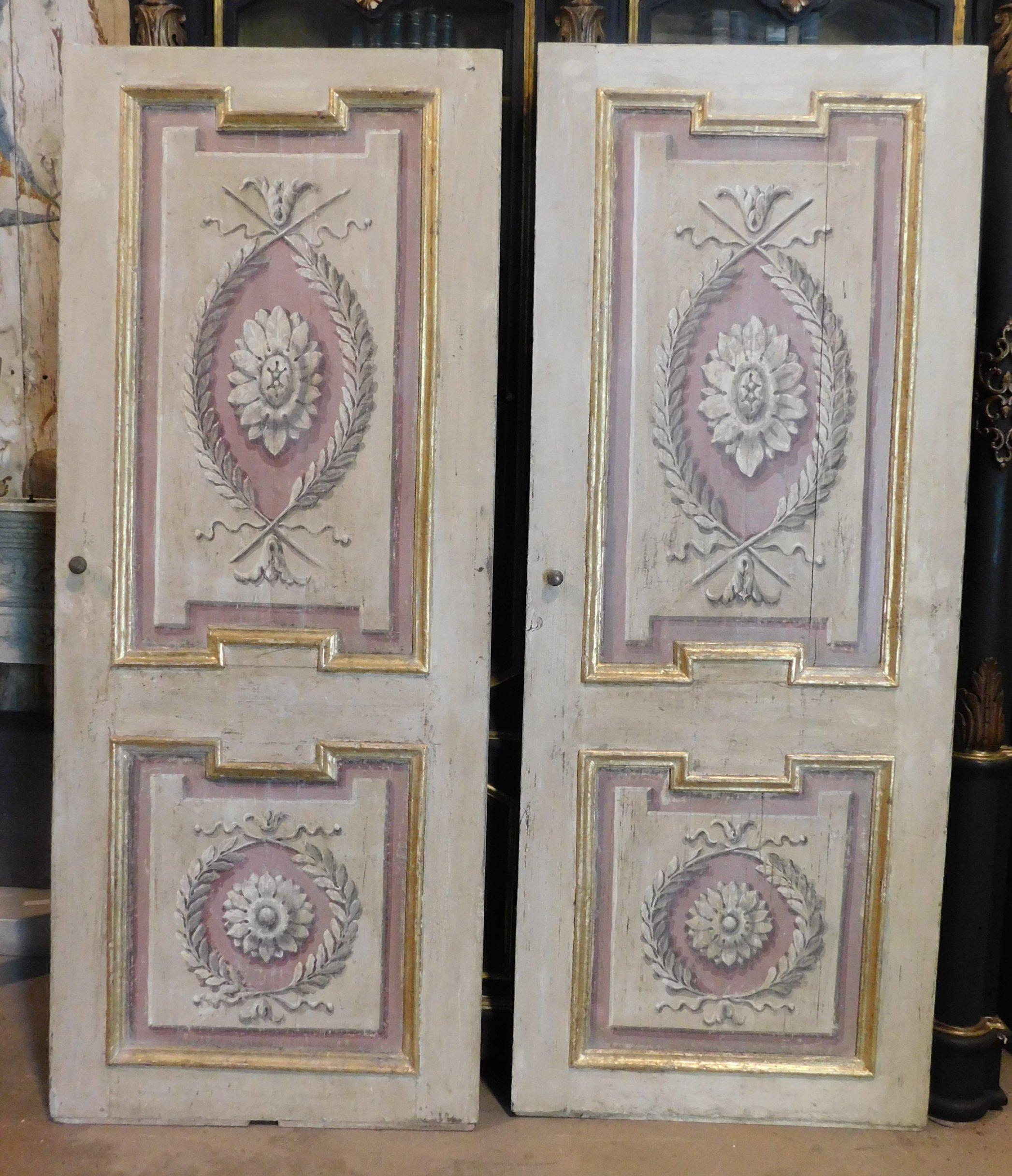 Italian Pair of Old Painted and Gilded Wooden Doors, Florence, 'Italy', '700