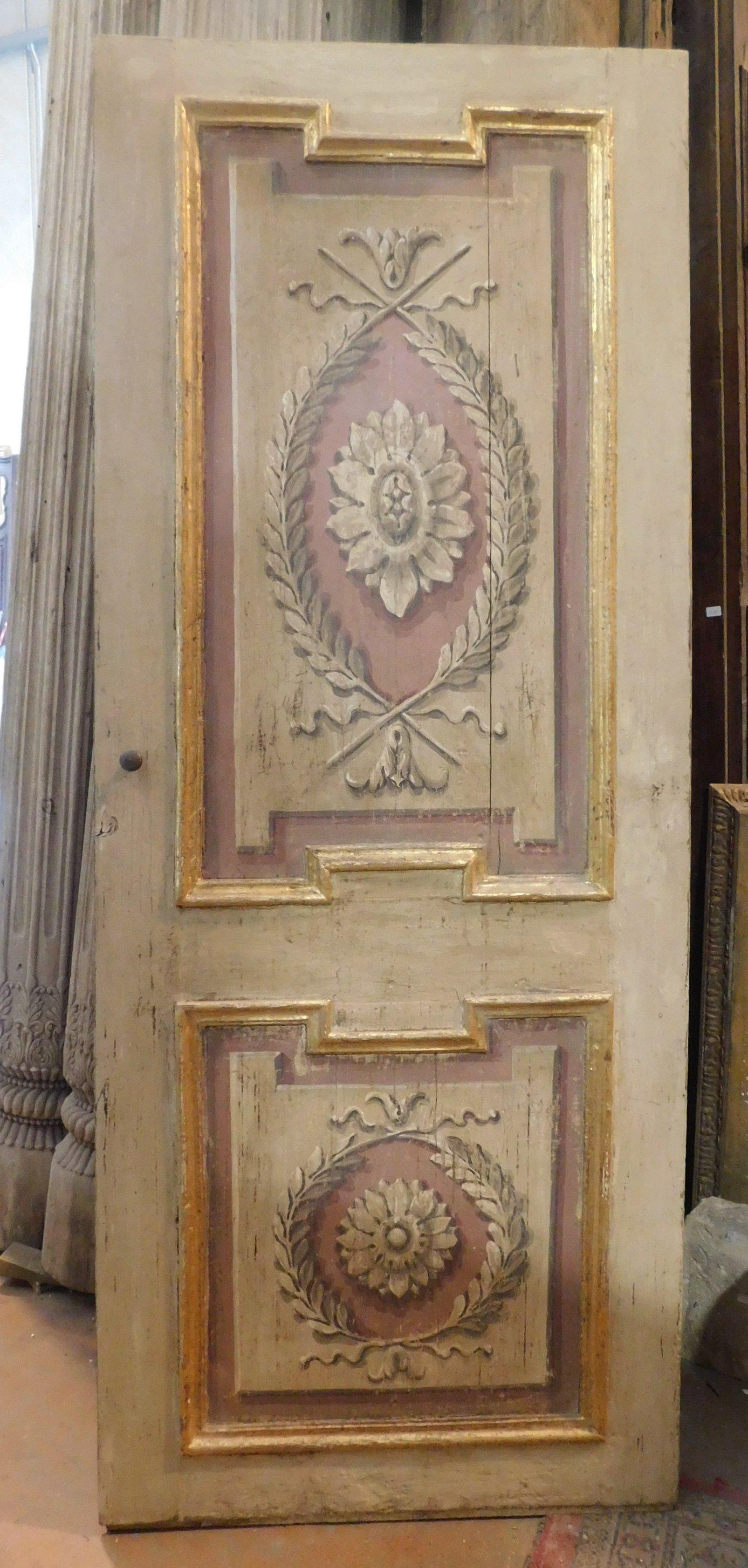 Hand-Carved Pair of Old Painted and Gilded Wooden Doors, Florence, 'Italy', '700