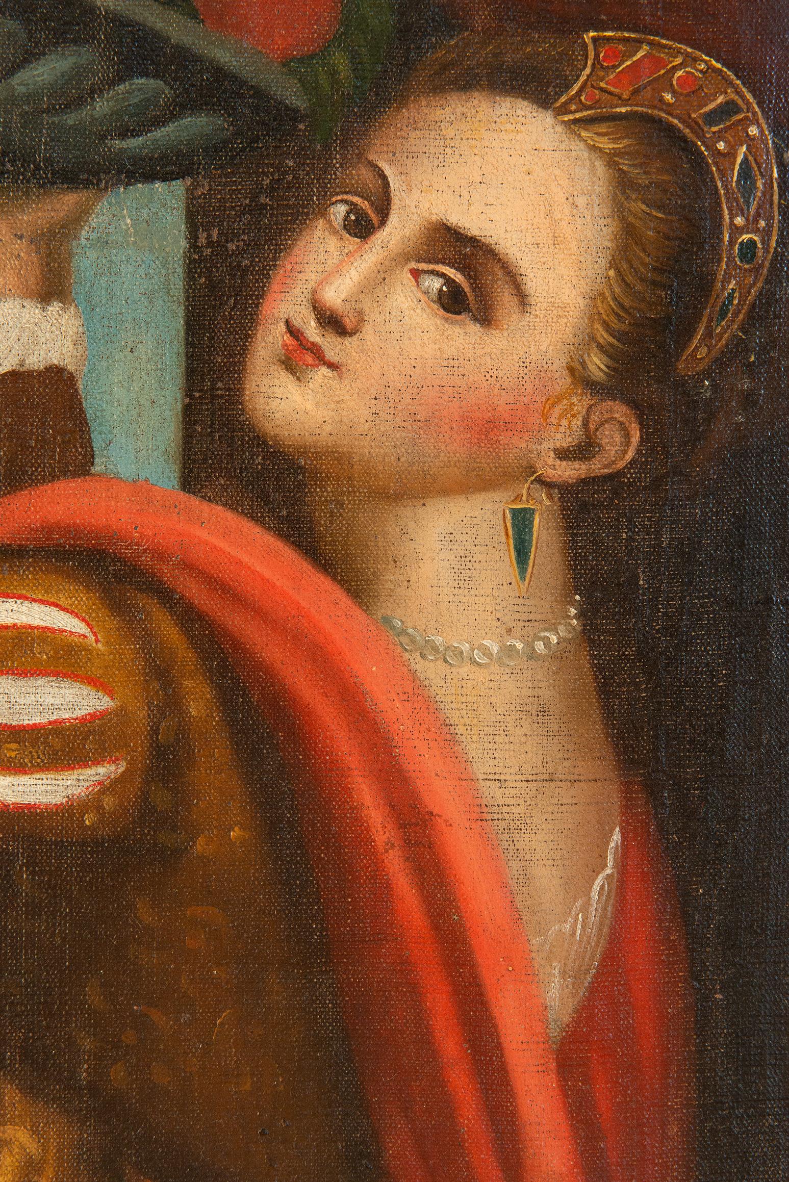 Paire de peintures anciennes reproduisant Lavinia de Tiziano en vente 2