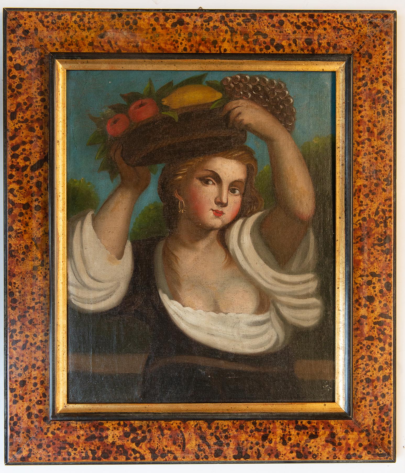 Ein Paar alte Gemälde, die „Lavinia aus Tiziano“ darstellen (Handbemalt) im Angebot