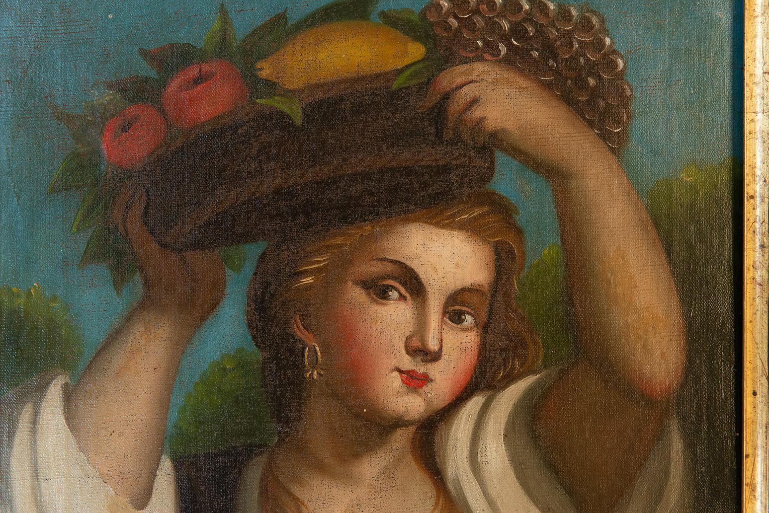 Paire de peintures anciennes reproduisant Lavinia de Tiziano Bon état - En vente à Alessandria, Piemonte