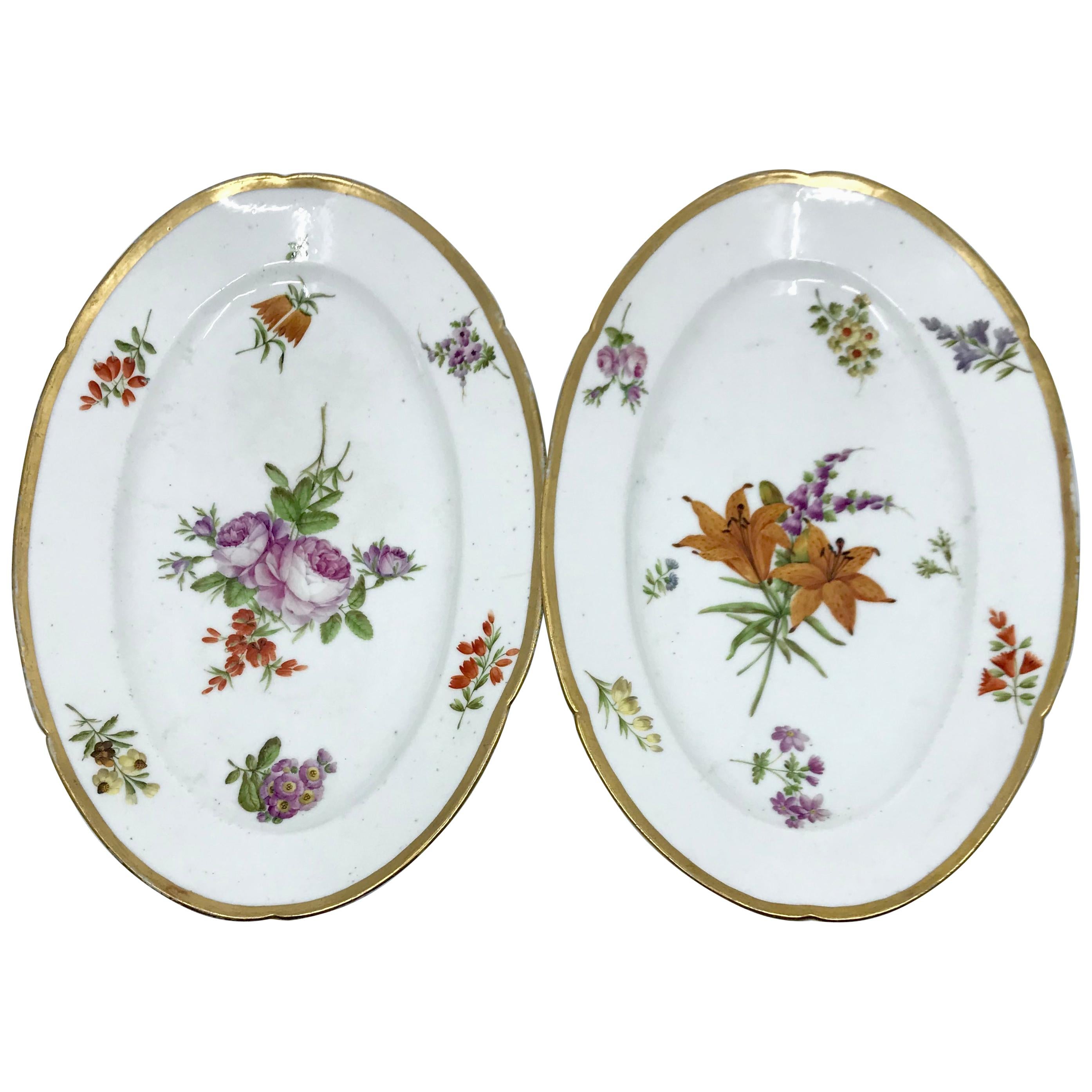 Pair of Old Paris Gilt Porcelain Floral Platters