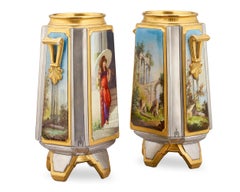 Pair of Old Paris Platinum Vases