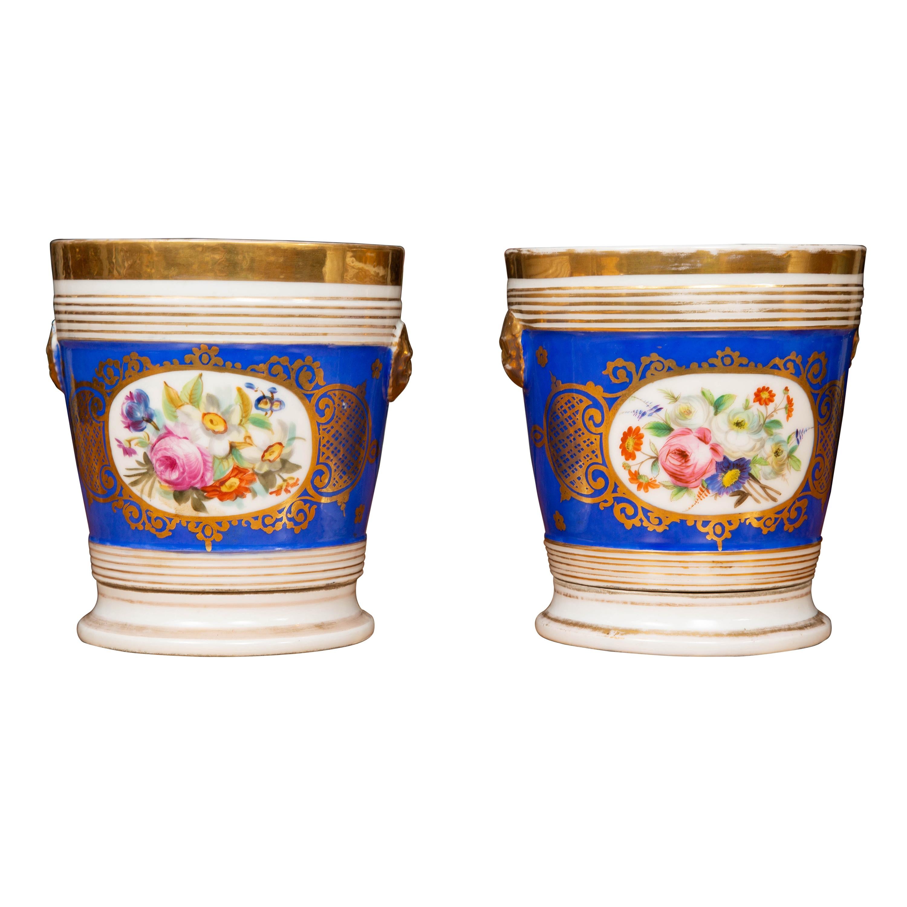 Pair of Old Paris Porcelain Cache-Pots