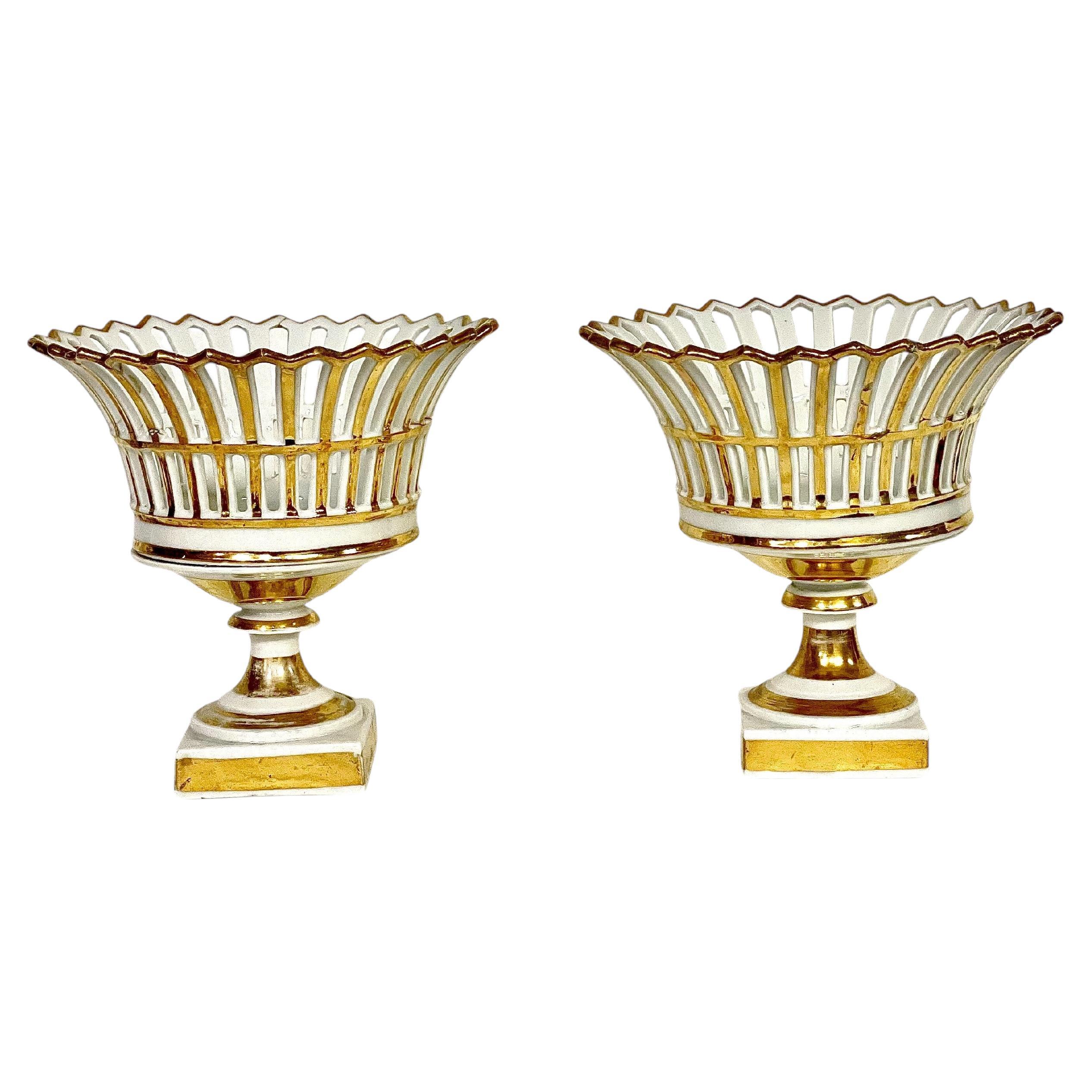 Pair of Old Paris Porcelain Empire Baskets