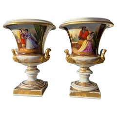 Pair of Old Paris Porcelain Urns, C. 1800