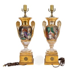 Pair of Old Paris Porcelain Urns, mounted as lamps