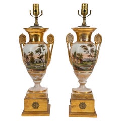 Pair of Old Paris Porcelain Urns, mounted as lamps