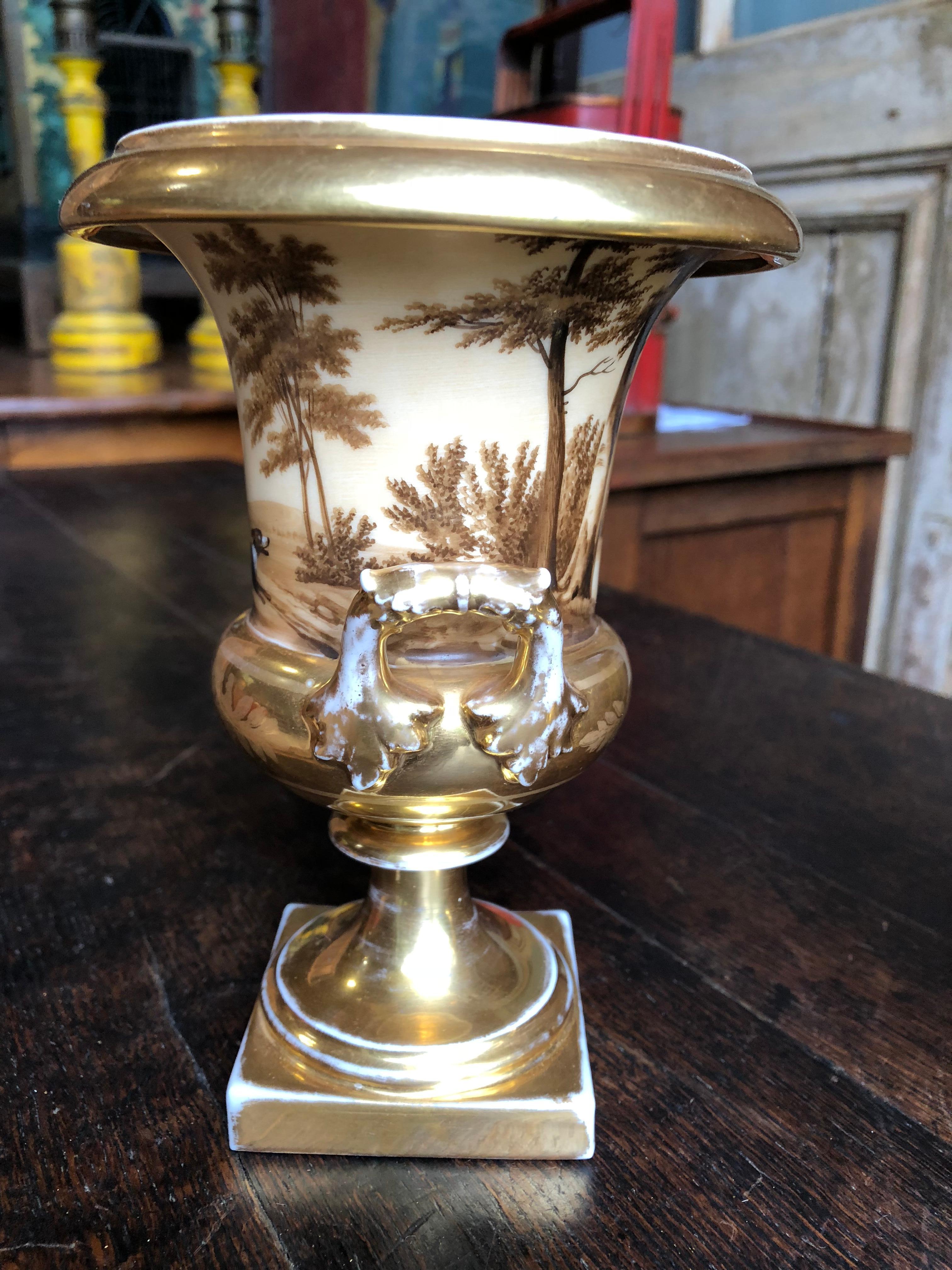 Pair of Old Paris Urns, Hunting Theme 3