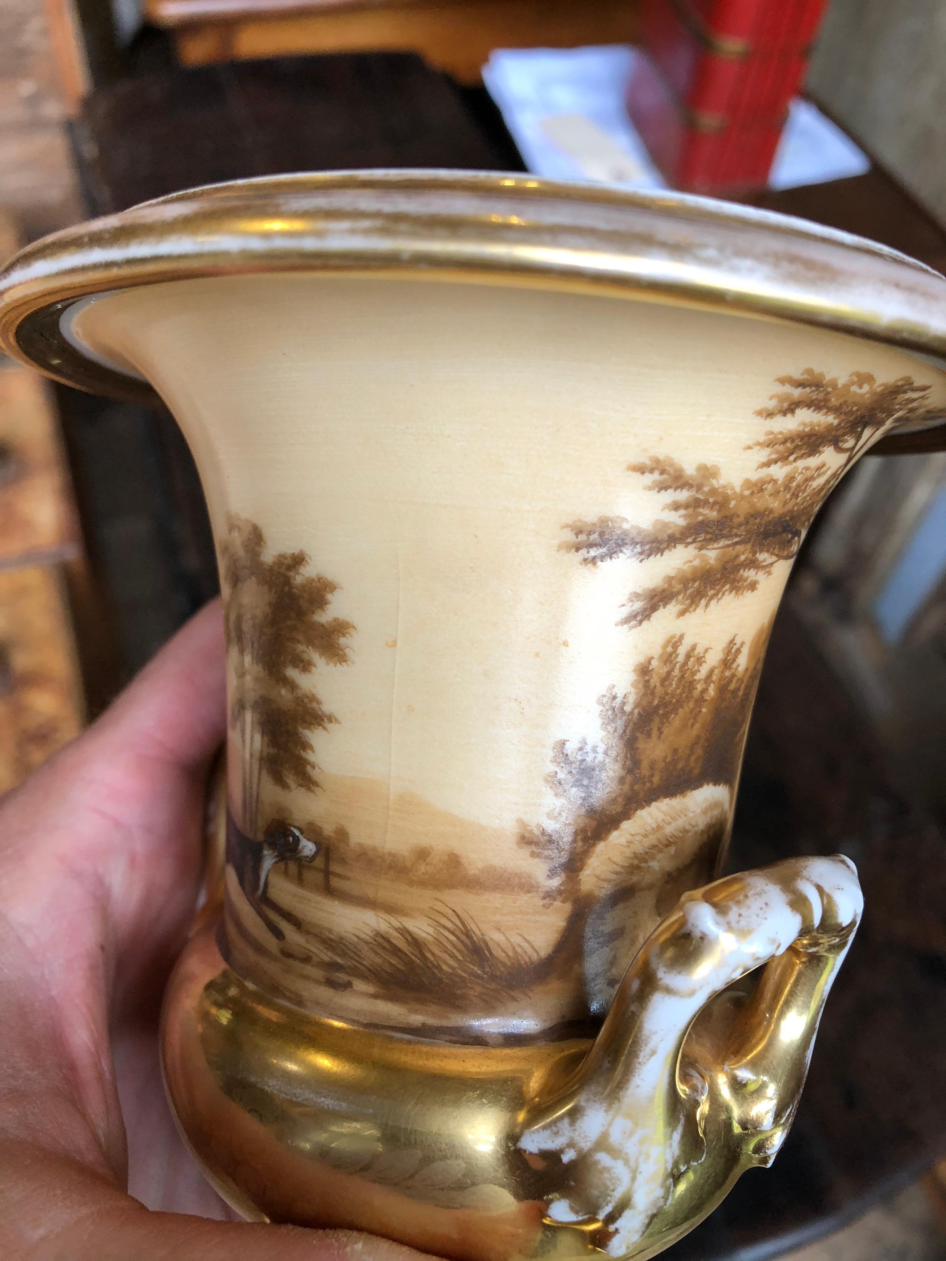 Pair of Old Paris Urns, Hunting Theme 6