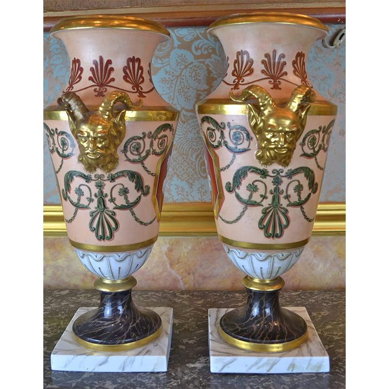 Neoclassical Pair of Old Paris Vases For Sale