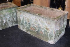 Pair of Old Reconstituted Cherubic Garden Planter Troughs