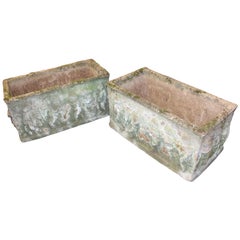 Vintage Pair of Old Reconstituted Cherubic Garden Planter Troughs