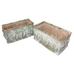 Pair of Old Reconstituted Cherubic Garden Planter Troughs