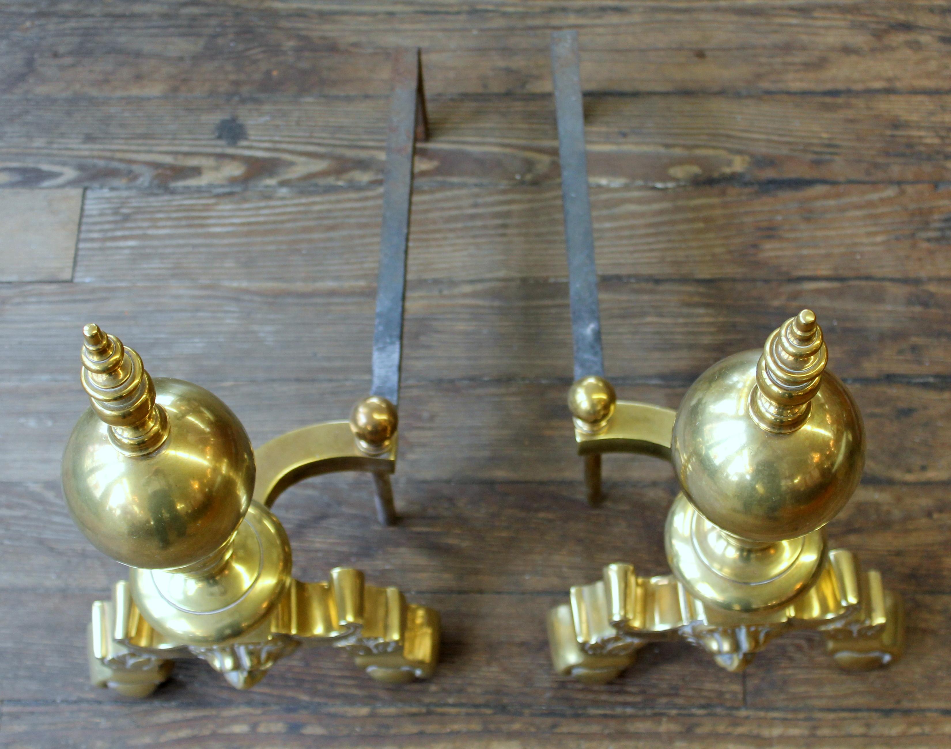 Pair of Old Reprod, Heavy Solid Cast Brass Federal Style 