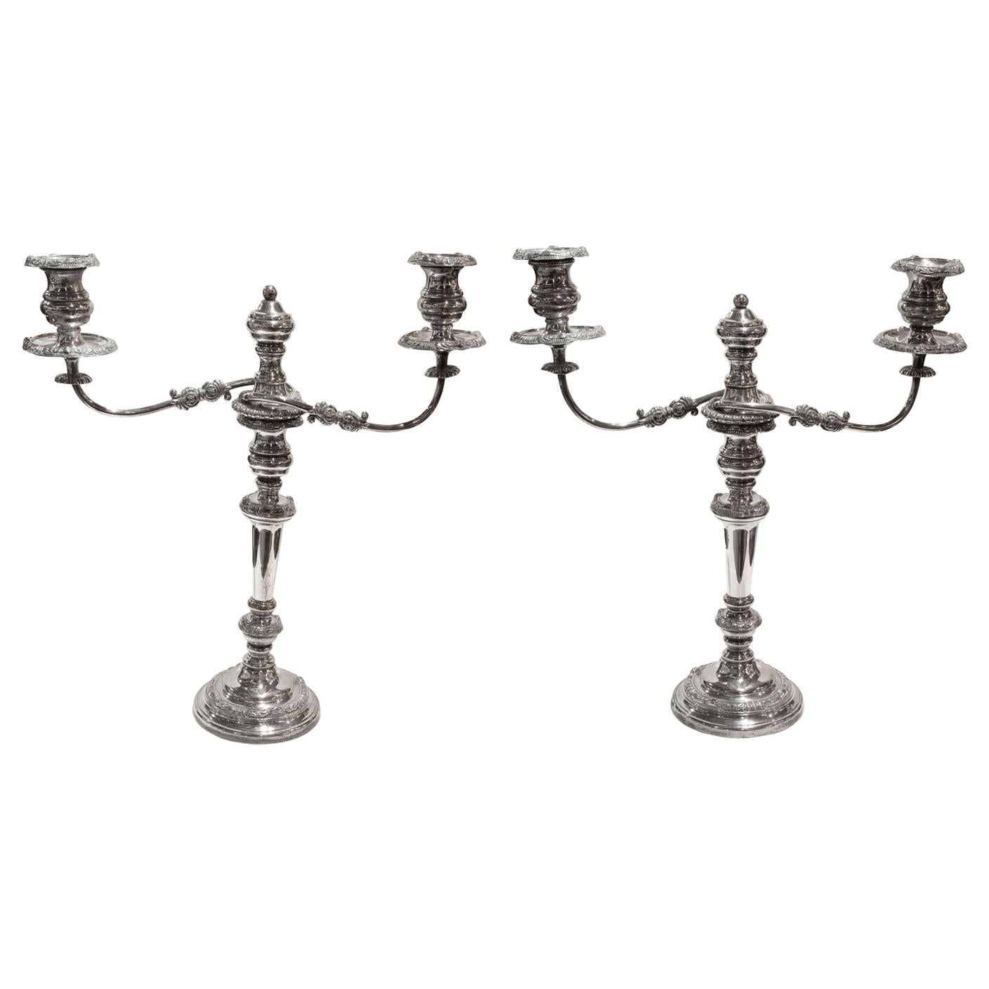 Pair of Old Sheffield Plate Candelabrum, circa 1840 For Sale