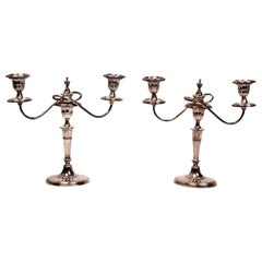 Pair of Old Sheffield Plate Geo III Neoclassical Two-Light Candelabra circa 1800