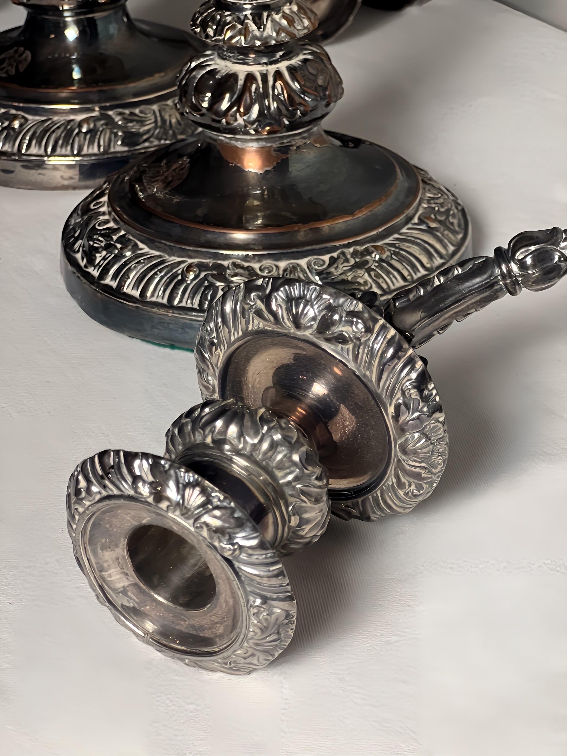 Pair of Old Sheffield Silver Plated Matthew Boulton Three Light Candelabra For Sale 3