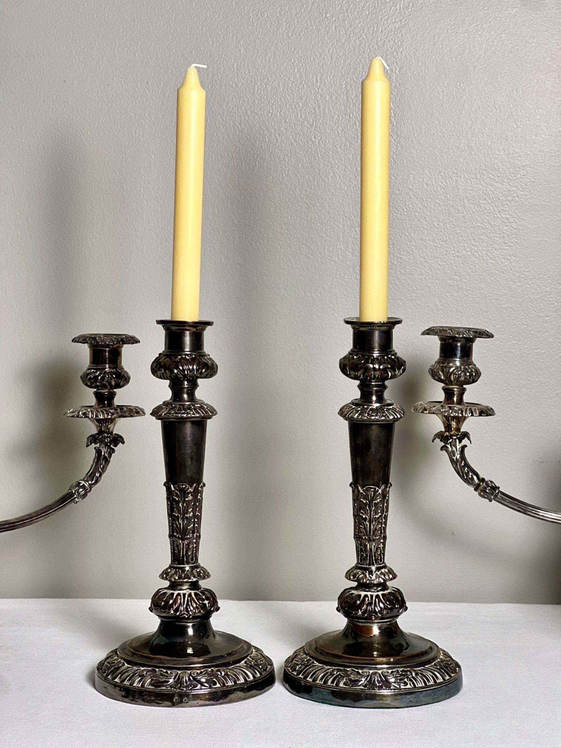 Pair of Old Sheffield Silver Plated Matthew Boulton Three Light Candelabra For Sale 4