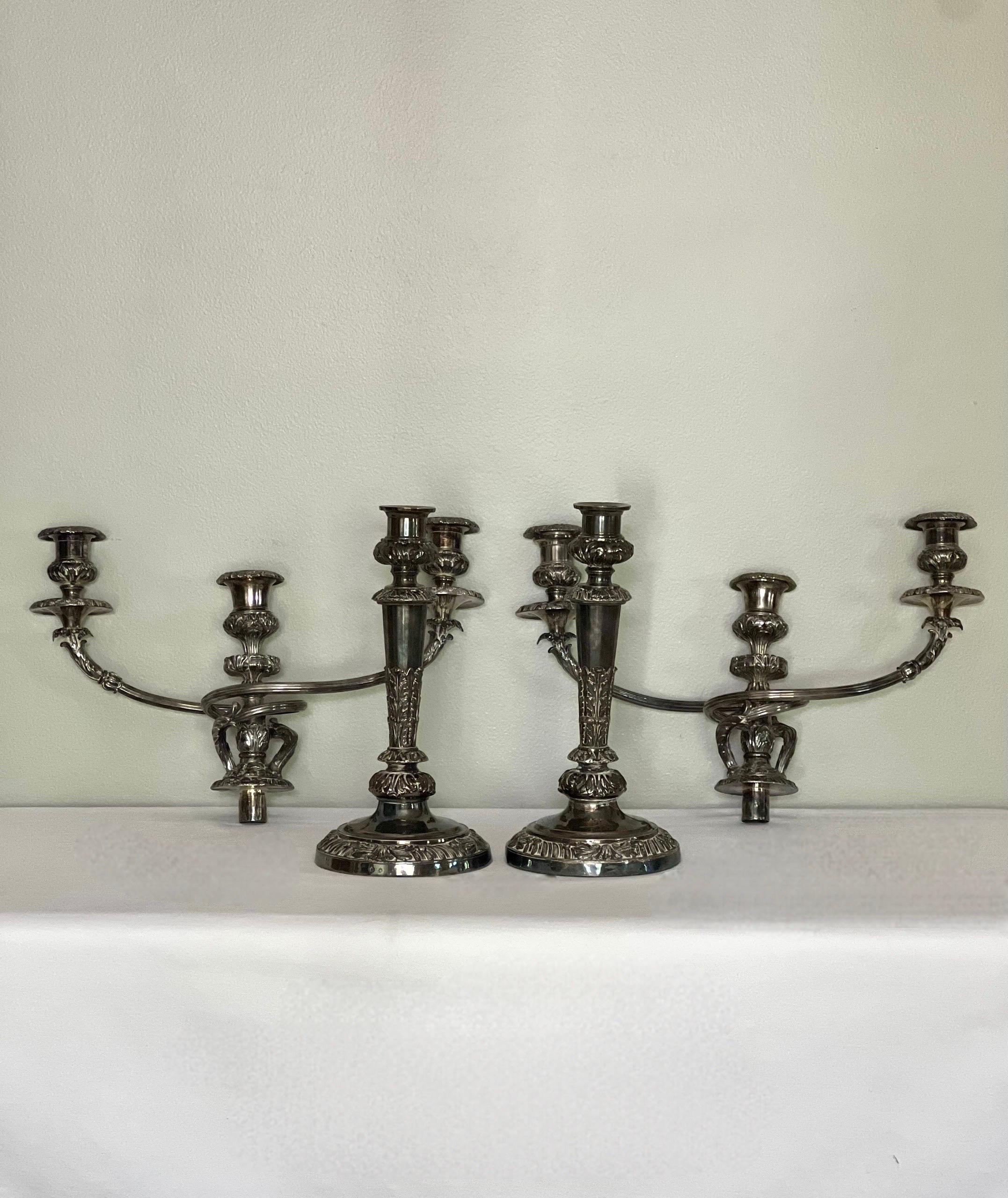 Pair of Old Sheffield Silver Plated Matthew Boulton Three Light Candelabra For Sale 5