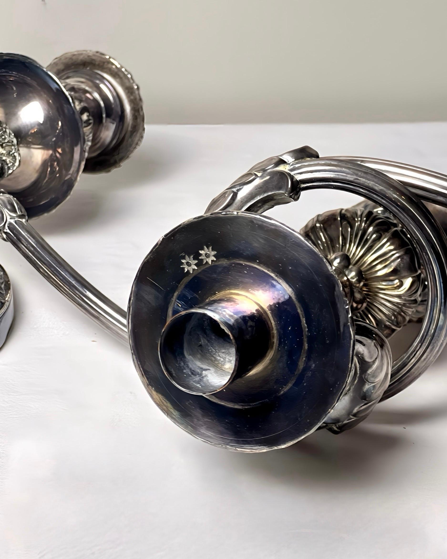 Pair of Old Sheffield Silver Plated Matthew Boulton Three Light Candelabra For Sale 6