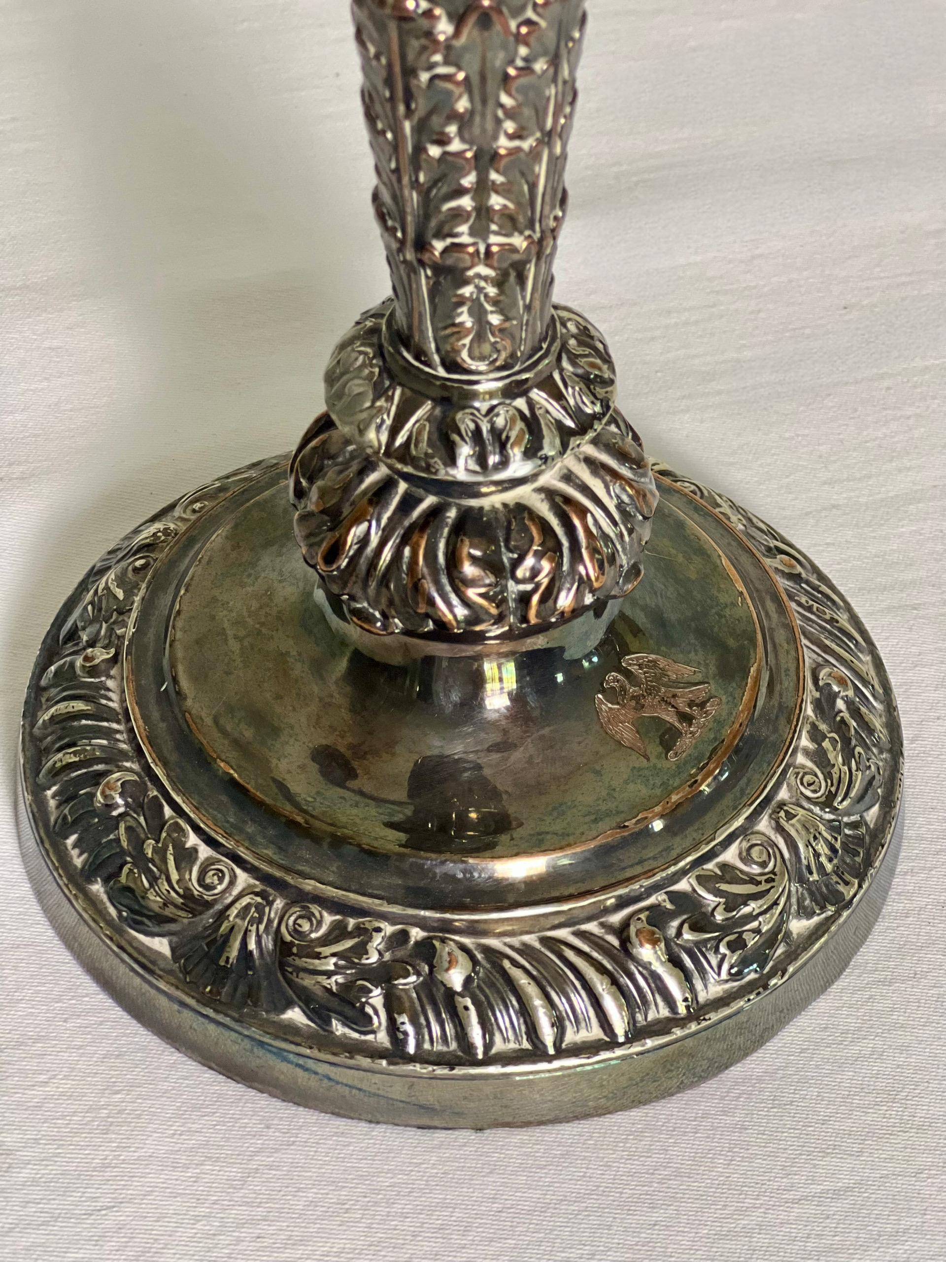 Pair of Old Sheffield Silver Plated Matthew Boulton Three Light Candelabra For Sale 7