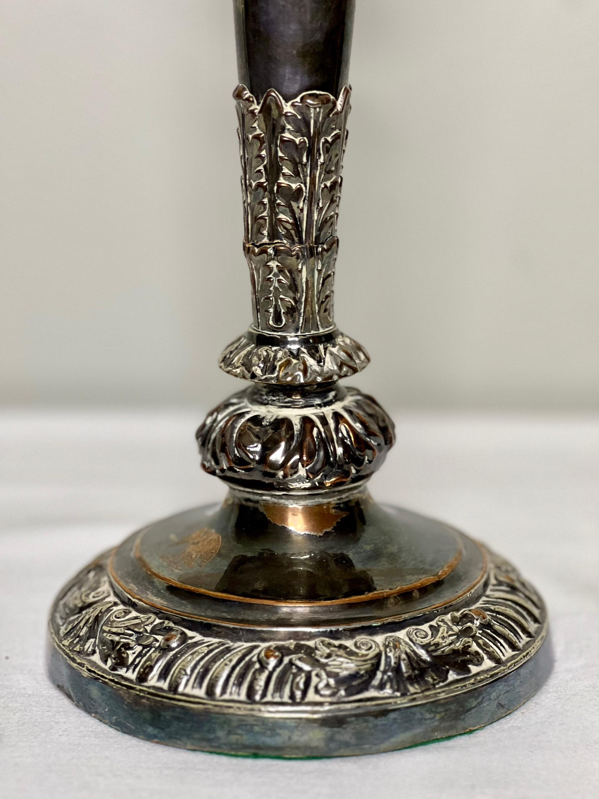 Pair of Old Sheffield Silver Plated Matthew Boulton Three Light Candelabra For Sale 1