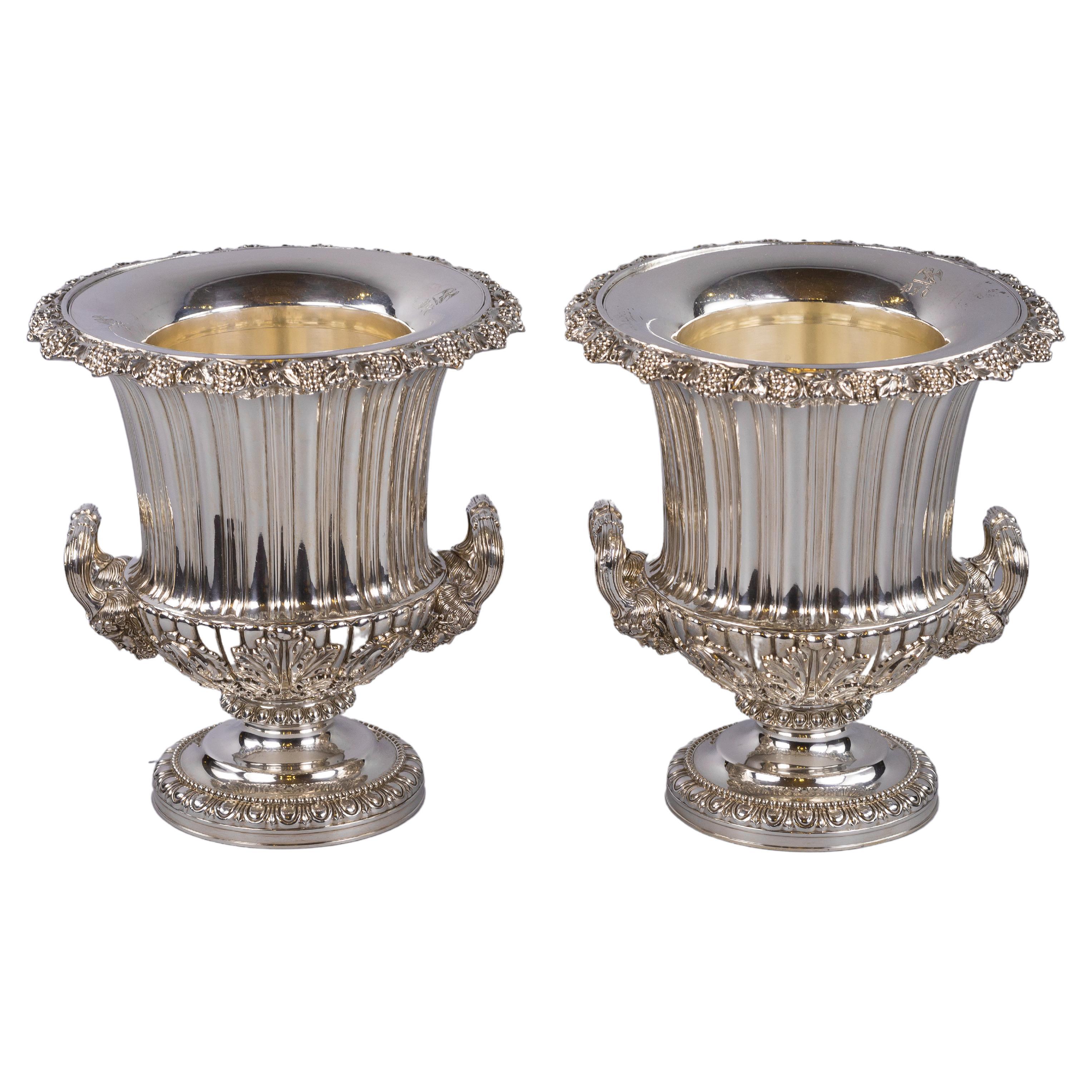 Pair of Old Sheffield Two Handled Wine Coolers, circa 1820