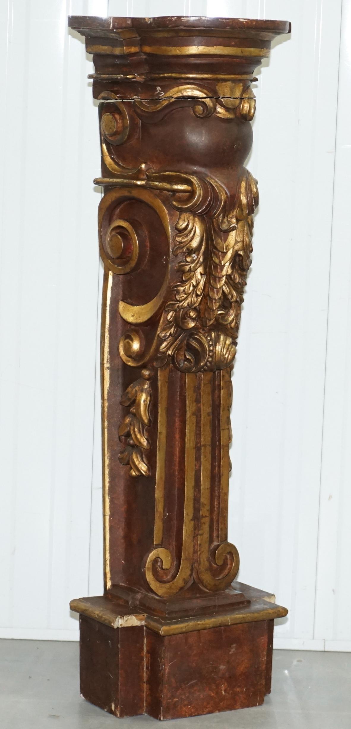Pair of Old Ship Style Pillars Column Pedestals Jardinière Stands Carved Wood 4
