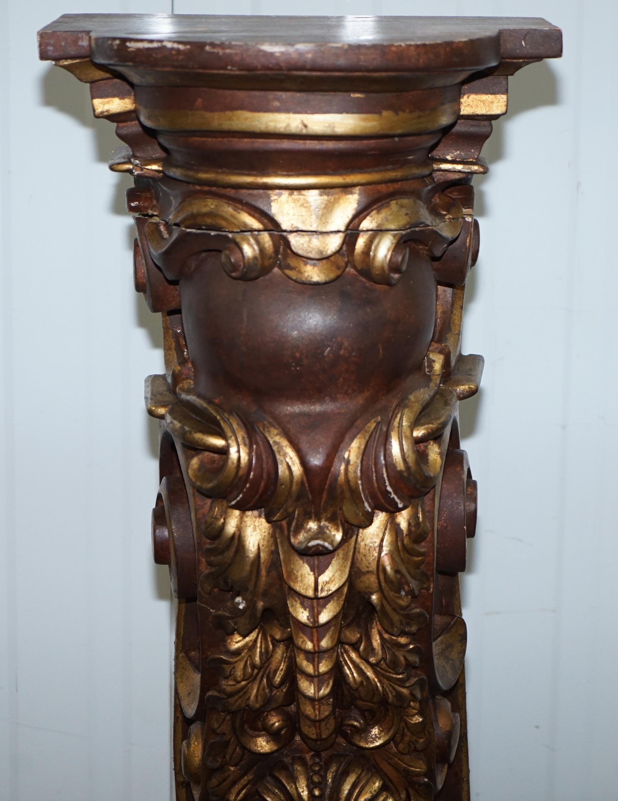 Pair of Old Ship Style Pillars Column Pedestals Jardinière Stands Carved Wood 6