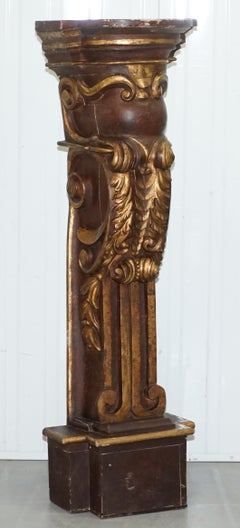 Pair of Old Ship Style Pillars Column Pedestals Jardinière Stands Carved Wood