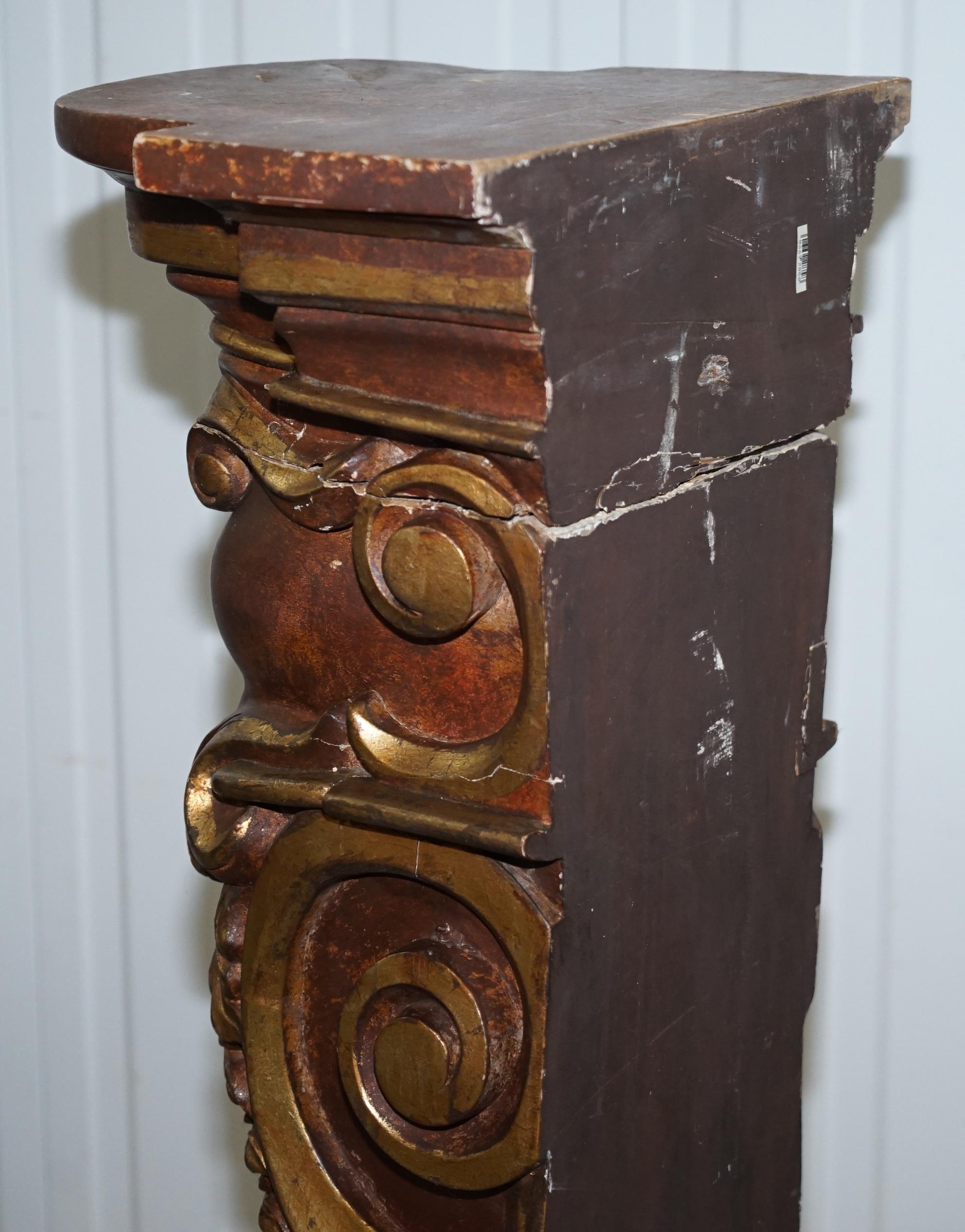 Pair of Old Ship Style Pillars Column Pedestals Jardinière Stands Carved Wood 13